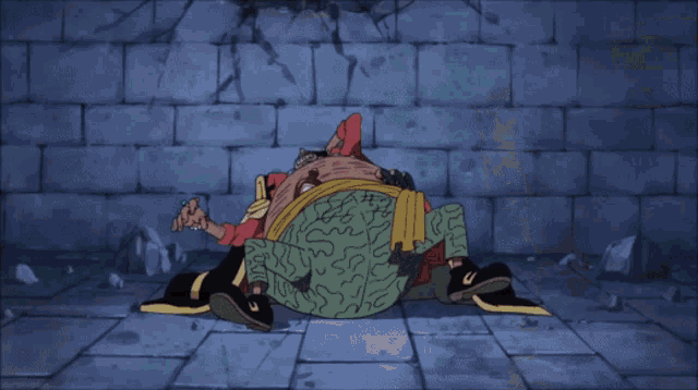 a close up of a cartoon character 's face with a tear coming out of his eye