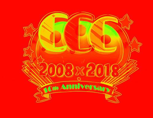 a red and yellow logo for the 50th anniversary of ecs