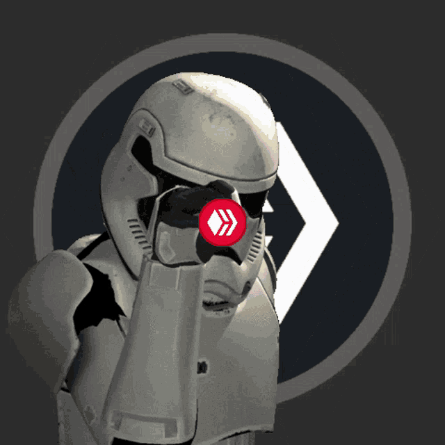 a storm trooper with a red arrow pointing to the left