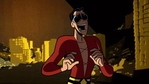 a cartoon character wearing sunglasses and a red top