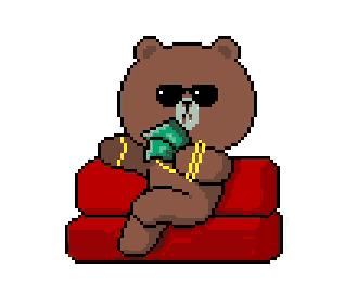 a pixel art of a brown bear wearing sunglasses and a chain sitting on a couch .
