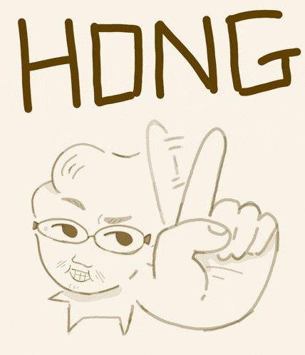 a drawing of a man giving the peace sign with the word hong above him