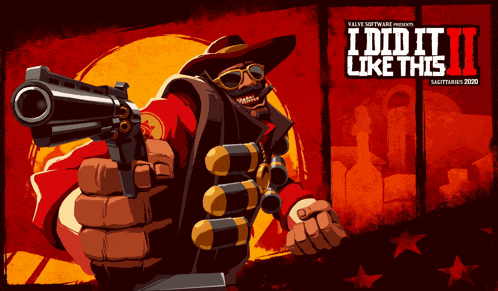 a poster that says i did it like this with a man holding a gun