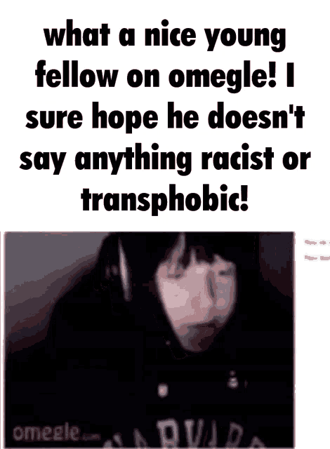what a nice young fellow on omegle ! i sure hope he does n't say anything racist or transphobic