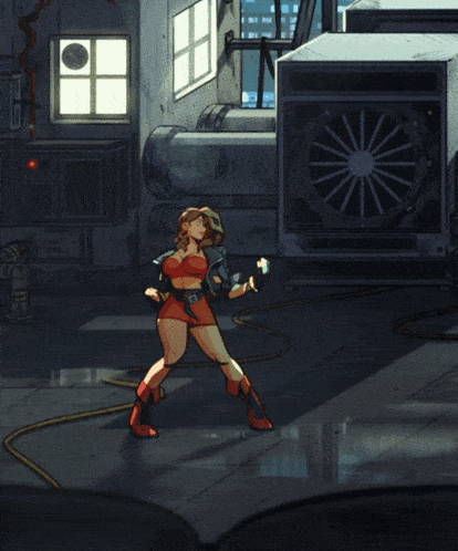 a cartoon drawing of a woman standing in a room
