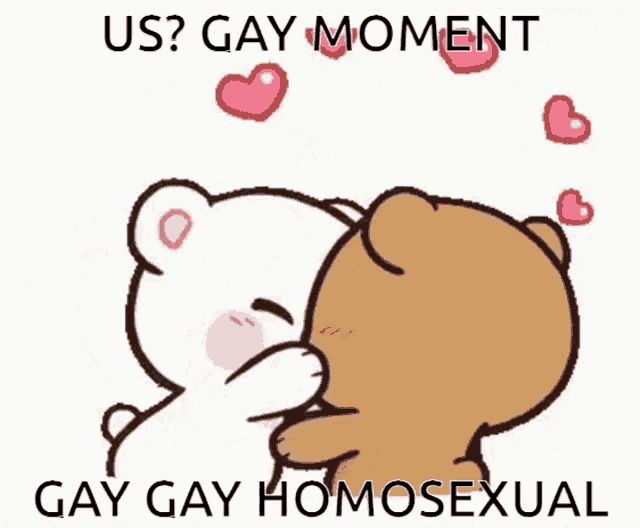 a cartoon of two teddy bears kissing with the words us gay moment gay gay homosexual