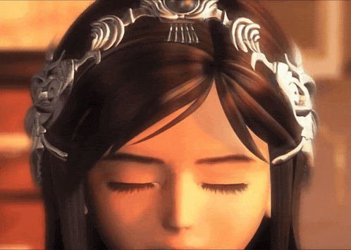 a woman with her eyes closed wearing a silver headband
