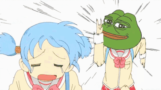 a cartoon of a girl with a frog head