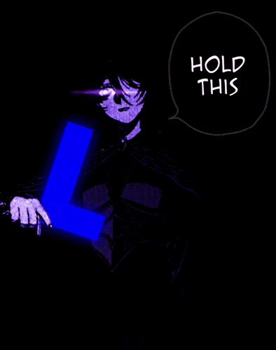 a woman in a black cape is holding a blue arrow and a speech bubble that says hold this