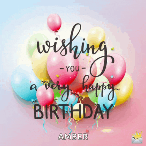 a birthday card with a bunch of balloons and the name amber