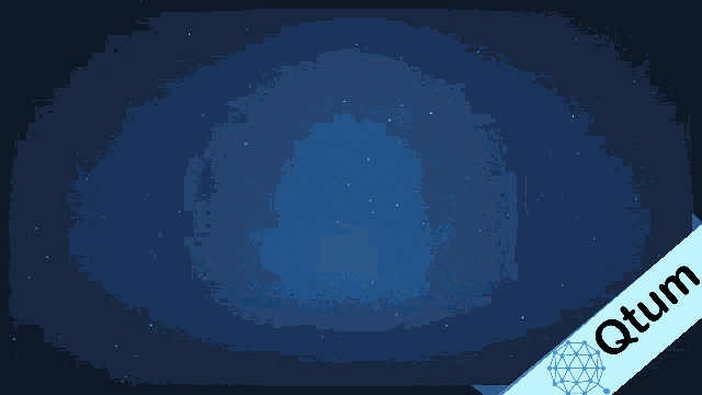 a blue background with a qr code that says ' qtm ' on it
