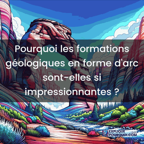 a colorful landscape with the words " pourquoi les formations geologiques en forme d' arc sont-elles si impressionnantes " below it