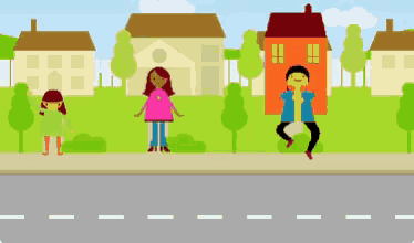 a cartoon drawing of houses and trees with the name madison written in red