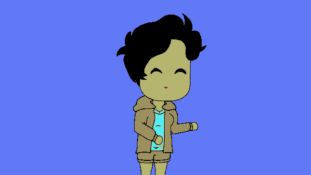 a cartoon drawing of a girl wearing a hoodie and shorts