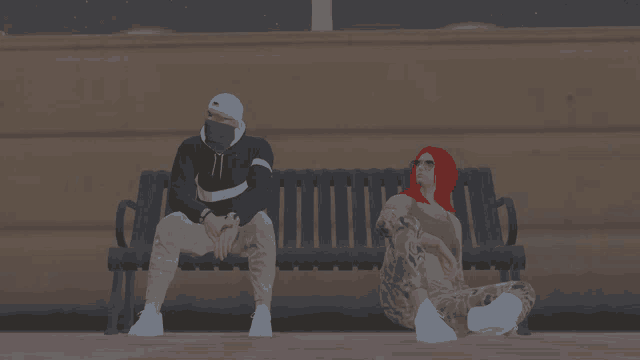 a man and a woman sit on a bench looking at each other