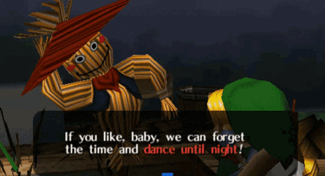 a video game character says " if you like baby we can forget the time and dance until night ! "