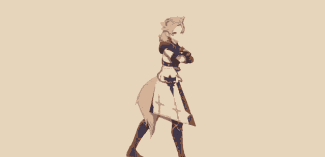 a anime character with cat ears and gloves is standing with his arms in the air .