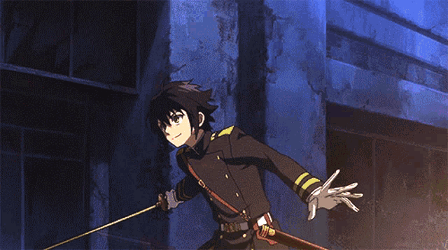 a man in a military uniform is holding a sword in his hand
