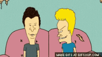 beavis and butthead are sitting on a pink couch