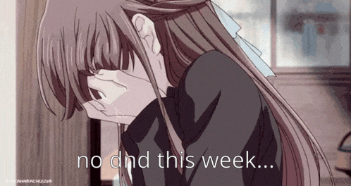 a girl is crying and the words `` no and this week '' are written below her .