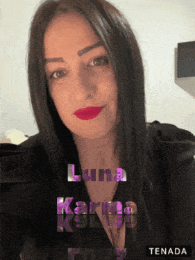 a woman 's face is displayed with the words luna karma above her