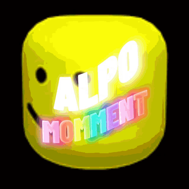 a yellow block with the words alpo momment on it