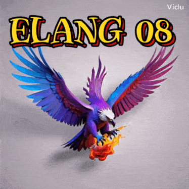 a purple and blue eagle with the words elang 08 written above it