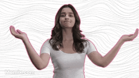 a woman in a white shirt is shrugging her shoulders with her arms outstretched ..