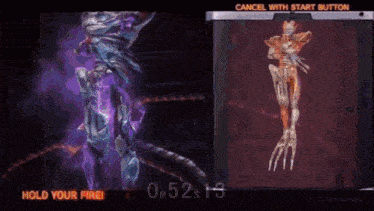 a video game screen says hold your fire at the bottom