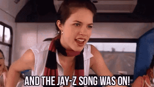 a woman on a bus is screaming and the jay-z song was on
