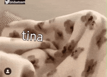 a close up of a person laying under a blanket with the word tina written on it