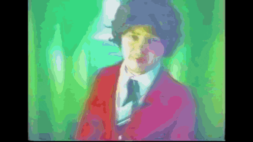a painting of a man with a red jacket and tie