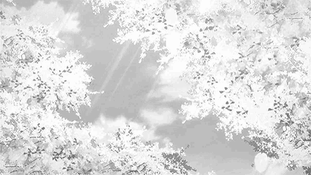 a black and white painting of a tree with a full moon in the background
