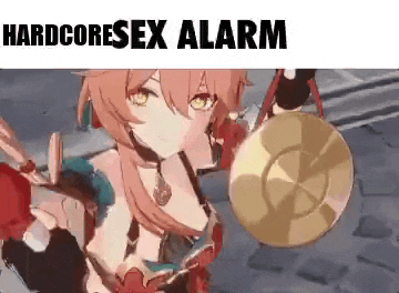 a girl in a video game is holding a cymbal and a drum .