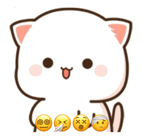 a white cat with a bandage on its head and a bunch of emojis around it