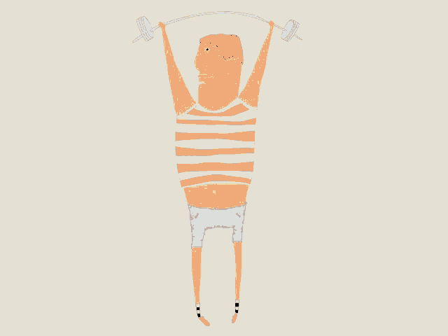 a cartoon drawing of a man lifting a barbell over his head
