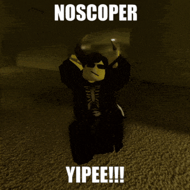a cartoon character with horns and sunglasses says noscoper yipee