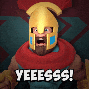 a cartoon of a man with a helmet and the words yeeesss