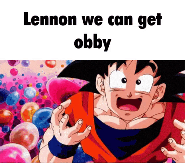 a picture of a cartoon character with the words lennon we can get obby on it