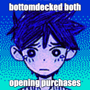 a cartoon of a boy with blue hair and a caption that says bottomdecked both opening purchases