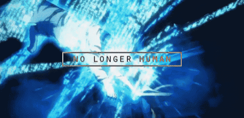 a blue background that says no longer human on it