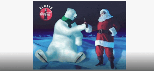 an advertisement for coca cola shows a polar bear and santa claus