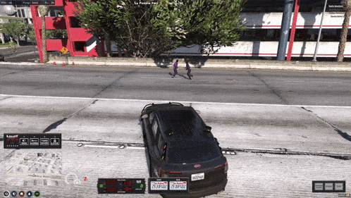 a screenshot of a video game shows a car with a california license plate that says ' xcmpae '