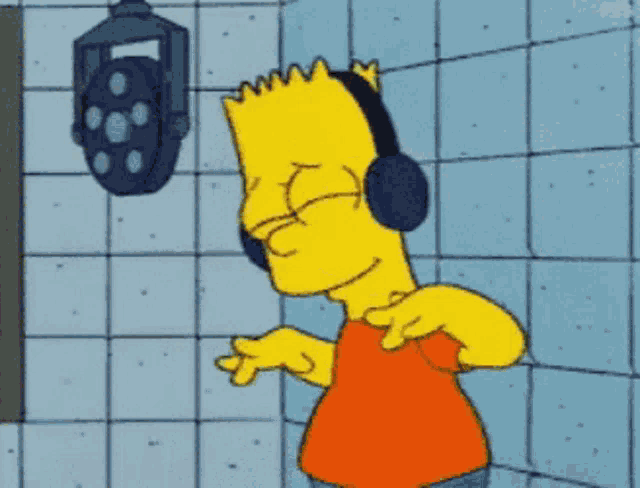 bart simpson wearing headphones and a red shirt