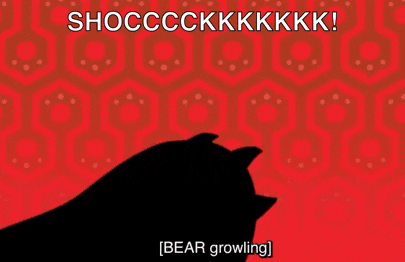 a poster with a silhouette of a bird and the words shoccckkkkkk [ bear growling ]