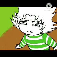 a cartoon character is wearing a green and white striped shirt and making a funny face .