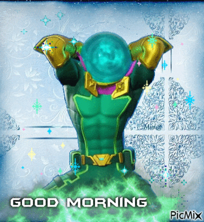 a picture of a superhero with the words good morning on the bottom