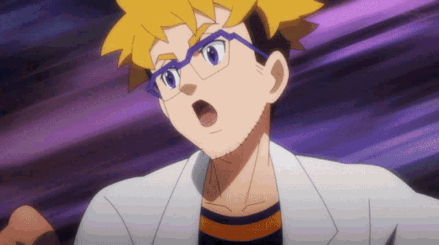 a man wearing glasses and a white coat looks surprised
