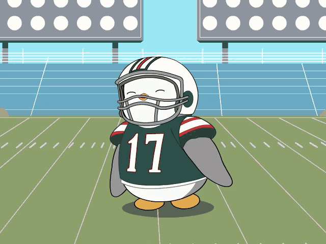 a cartoon penguin wearing a football uniform with the number 17