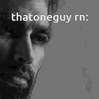 a black and white photo of a man 's face with the words thatoneguy rn written on it .